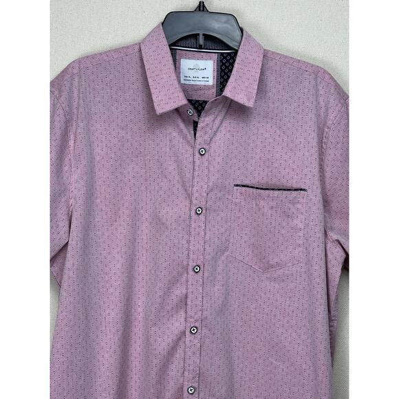 Craft & Flow Button Up Shirt Men's XL Large Pink Print Blue Accents Short Sleeve - Picture 2 of 13